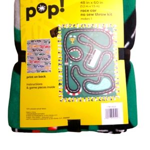 Throw Blanket No Sew Kit Race Cars and Race Track Kids Fleece
